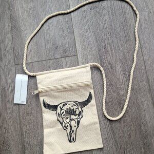 Western side/shoulder bag with ox & rose print on rope